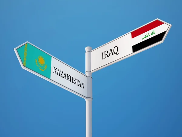 Kazakhstan Iraq  Sign Flags Concept — Stock Photo, Image