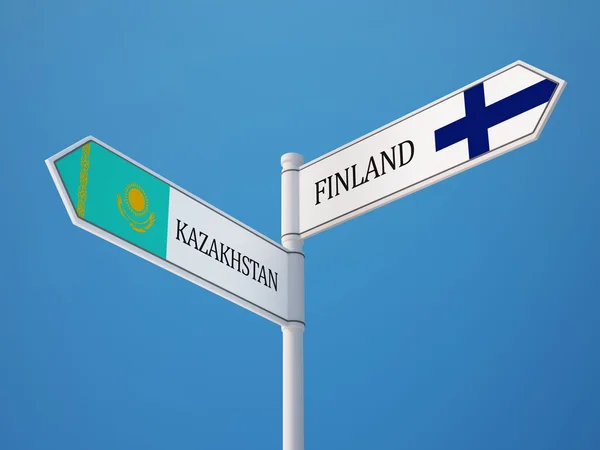 Kazakhstan Finland  Sign Flags Concept — Stock Photo, Image
