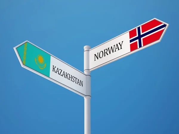 Kasachstan norwegen zeichen flaggen konzept — Stockfoto
