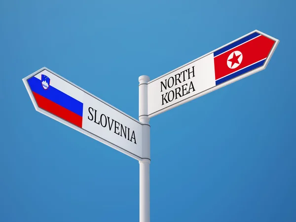 Slovenya Kuzey Kore işaret bayrakları kavramı — Stok fotoğraf