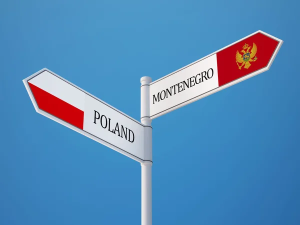 Πολωνία Μαυροβούνιο σημάδι σημαίες έννοια — Φωτογραφία Αρχείου