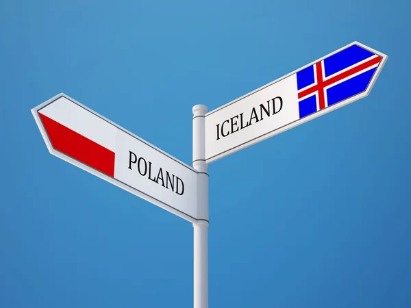 Lengyelország Izland bejelentkezési jelzők koncepció — Stock Fotó