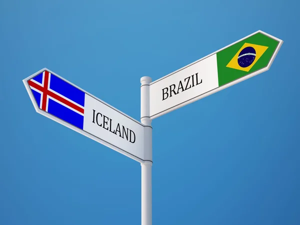 Conceito de Bandeiras de Sinais Brasil Islândia — Fotografia de Stock