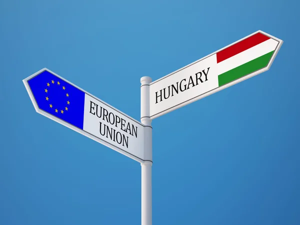 Avrupa Birliği Macaristan işaret bayrakları kavramı — Stok fotoğraf