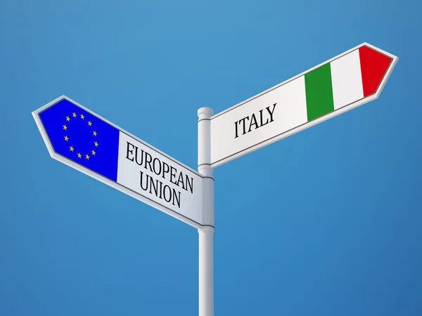 Europeiska unionen Italien tecken flaggor koncept — Stockfoto