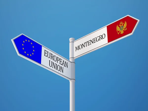 Europeiska unionen Montenegro tecken flaggor koncept — Stockfoto