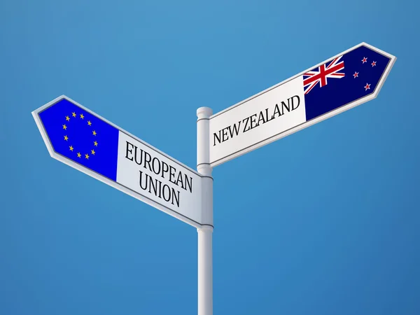 Europeiska unionens nya Zeeland tecken flaggor koncept — Stockfoto