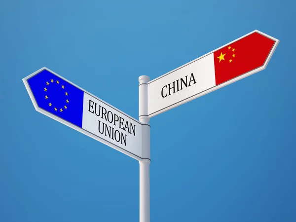 Unión Europea China Firma el concepto de banderas —  Fotos de Stock