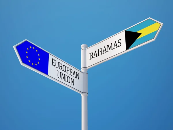 Europeiska unionen Bahamas tecken flaggor koncept — Stockfoto