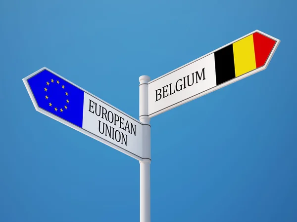 Europeiska unionen Belgien tecken flaggor koncept — Stockfoto