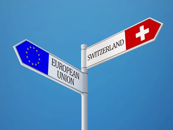 Europeiska unionen Schweiz tecken flaggor koncept — Stockfoto