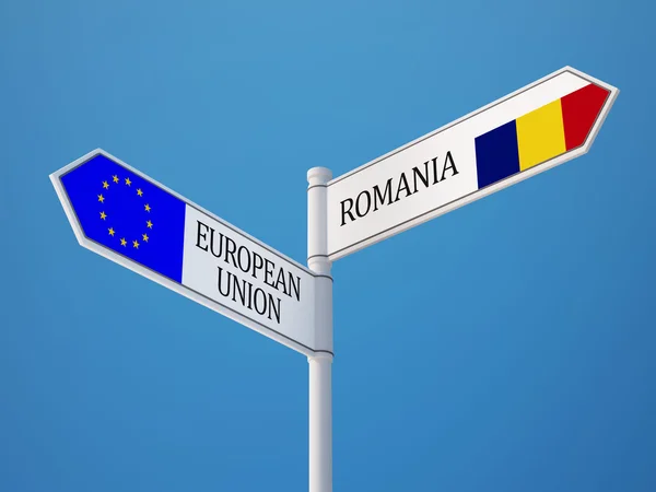 Koncepcja flagi Unii Europejskiej Rumunia znak — Zdjęcie stockowe