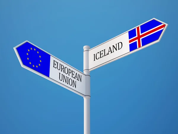 Europeiska unionen Island tecken flaggor koncept — Stockfoto