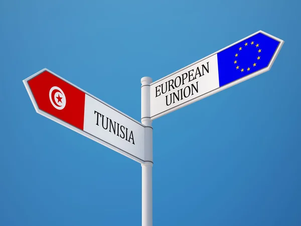 Tunísia Conceito de Bandeiras de Sinais da União Europeia — Fotografia de Stock