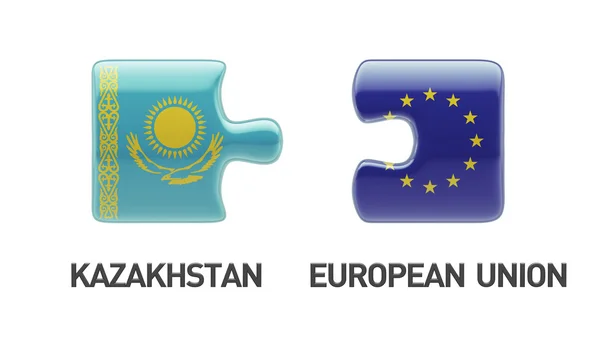 Europeiska unionen Kazakstan pussel koncept — Stockfoto