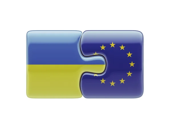European Union Ukraine  Puzzle Concept — Stock Photo, Image