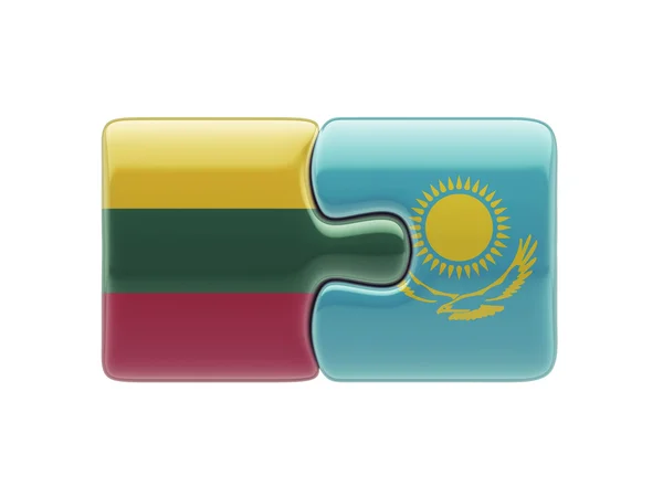 立陶宛哈萨克斯坦拼图概念 — 图库照片