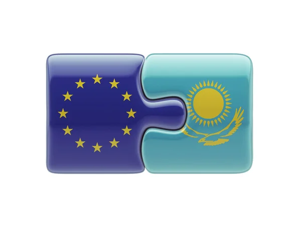 Europeiska unionen Kazakstan pussel koncept — Stockfoto