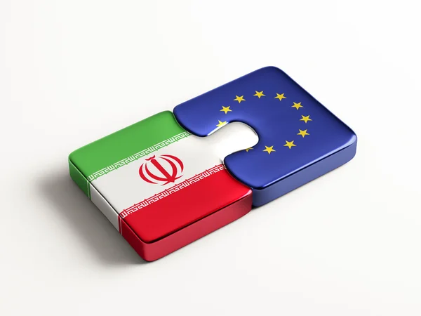 Europeiska unionen Iran pussel koncept — Stockfoto