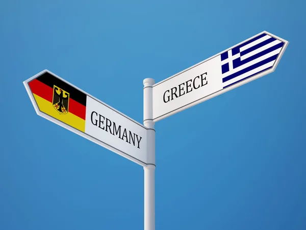 Yunani Jerman Tandatangan Bendera Konsep — Stok Foto
