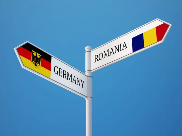 Roumanie Allemagne Signer Drapeaux Concept — Photo