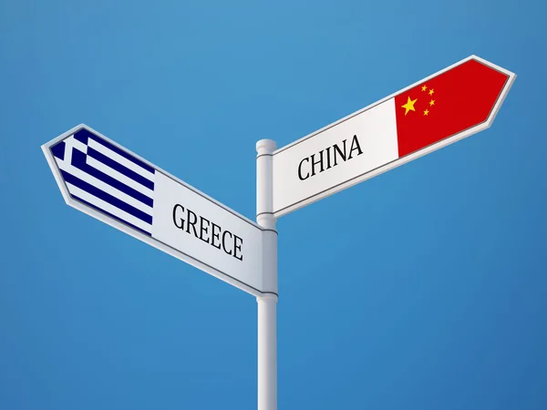 China Griechenland Zeichen Flaggen Konzept — Stockfoto