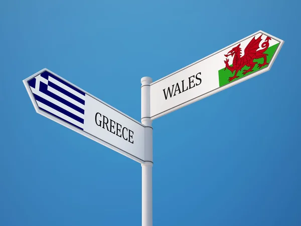 Wales Greece  Sign Flags Concept — Stock Photo, Image