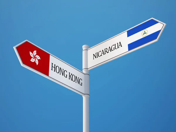 Banderas de Nicaragua Hong Kong signo concepto —  Fotos de Stock