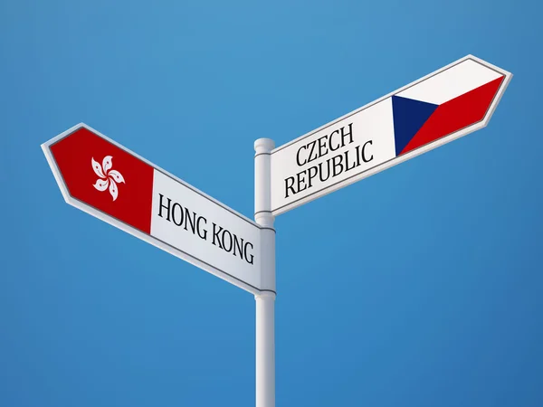 República Checa Hong Kong Sign Flags Concept —  Fotos de Stock