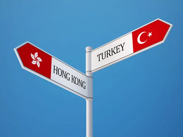 Turkey Hong Kong  Sign Flags Concept — Stock Photo, Image