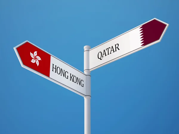 Qatar Hong Kong  Sign Flags Concept — Stock Photo, Image