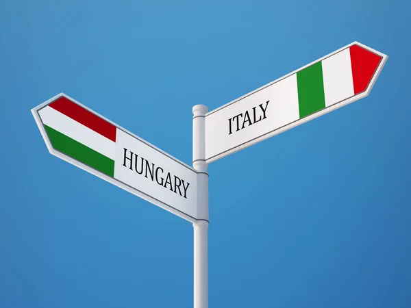 Italie Hongrie Signalisation Drapeaux Concept — Photo