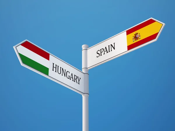 Spain Hungary  Sign Flags Concept — Stock Photo, Image