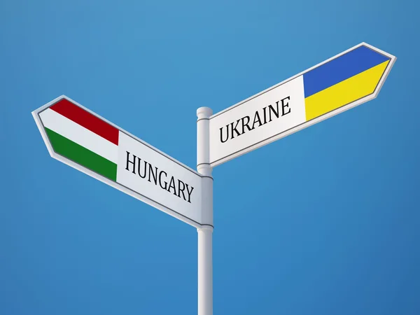 Ukraine Hongrie Signer Drapeaux Concept — Photo