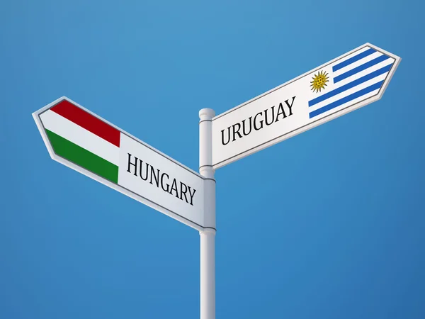 Uruguay ungarische Zeichen Flaggen Konzept — Stockfoto