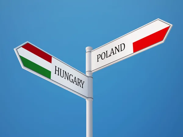 Poland Hungary  Sign Flags Concept — Stock Photo, Image