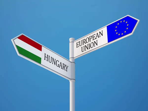 Europeiska unionen Ungern underteckna flaggor koncept — Stockfoto