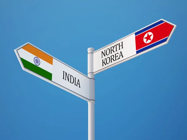 Coreia do Norte Índia Sign Flags Concept — Fotografia de Stock