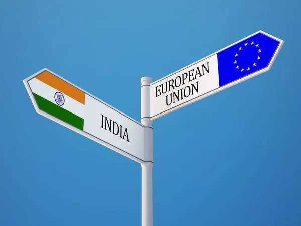 Evropské unie Indie znamení příznaky koncept — Stock fotografie