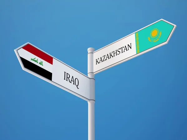 Kazakhstan Iraq  Sign Flags Concept — Stock Photo, Image