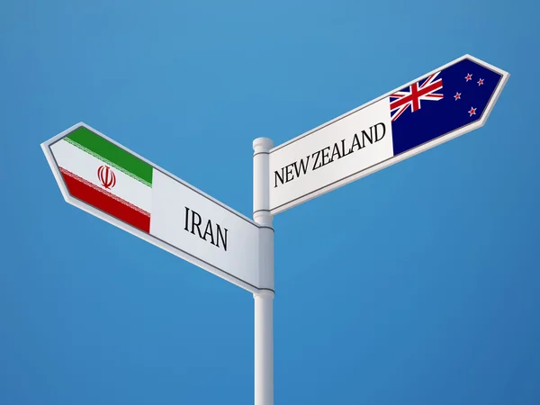 Nya Zeeland Iran tecken flaggor koncept — Stockfoto