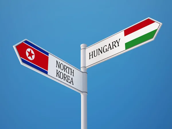 Conceito de Bandeiras de Sinais da Coreia do Norte Hungria — Fotografia de Stock