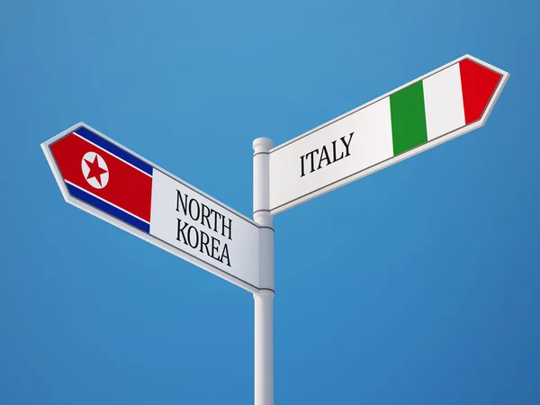 Italië Noord-Korea teken vlaggen Concept — Stockfoto