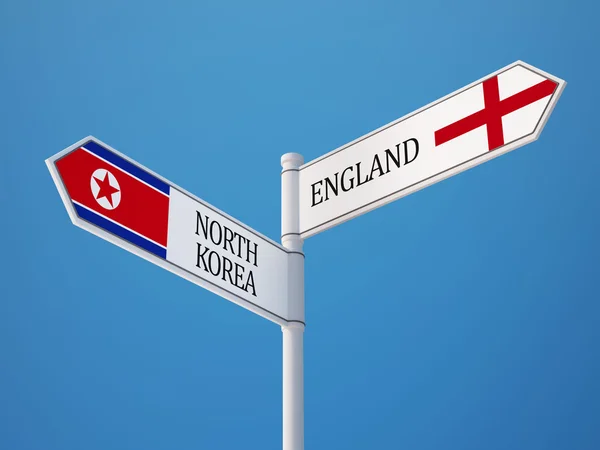 England Nordkorea tecken flaggor koncept — Stockfoto