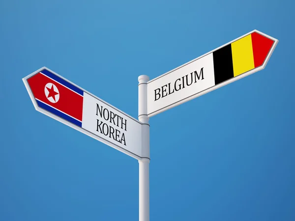 Bélgica Coreia do Norte Signo Bandeiras Conceito — Fotografia de Stock