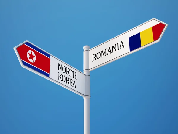 Roménia Coreia do Norte Signo Bandeiras Conceito — Fotografia de Stock