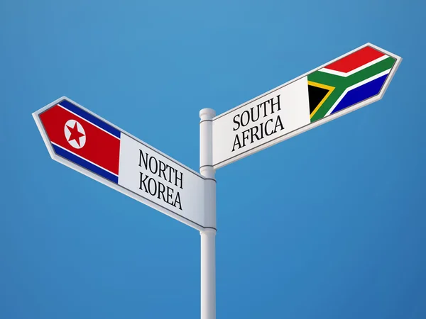 África do Sul Coreia do Norte Signo Bandeiras Conceito — Fotografia de Stock