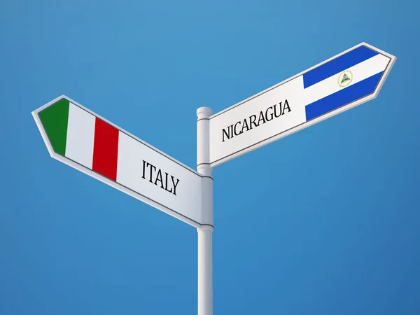 Nicaragua Italie Signer Drapeaux Concept — Photo