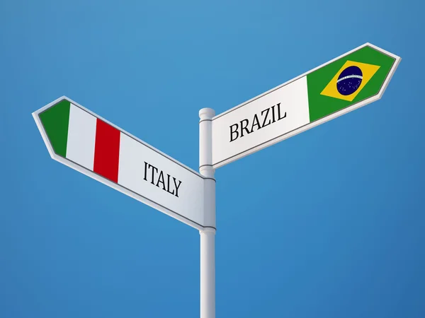 Brazilië Italië teken vlaggen Concept — Stockfoto