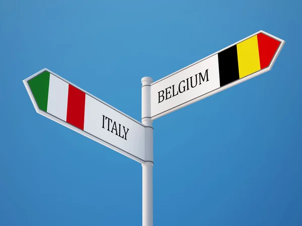 Belgien Italien tecken flaggor koncept — Stockfoto